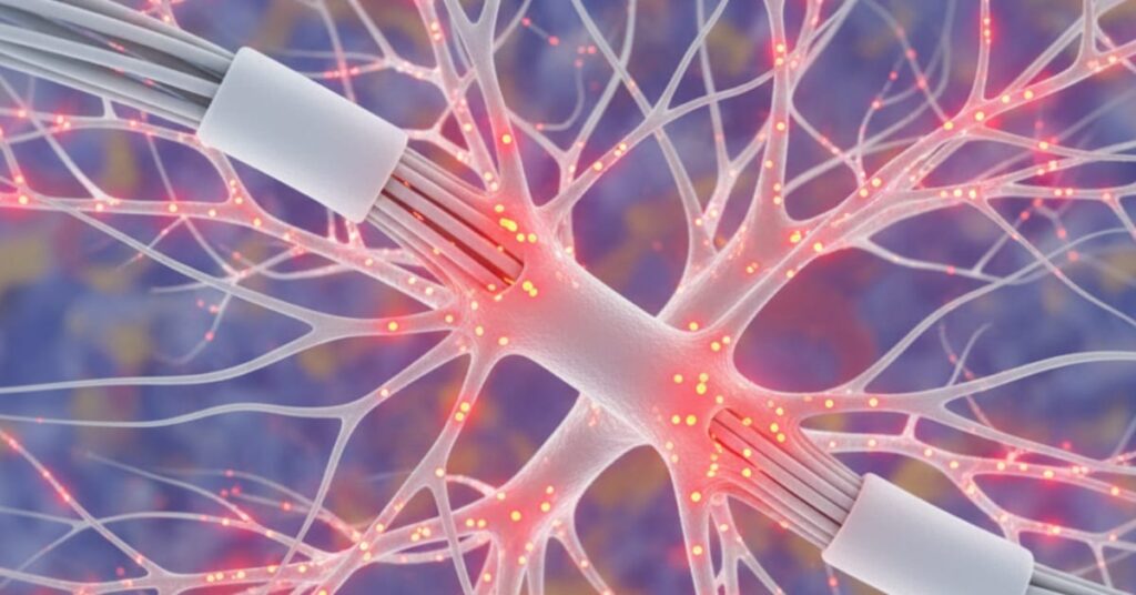 Nociceptors blinking red in the nerves, illustrating what if you suddenly stopped feeling pain