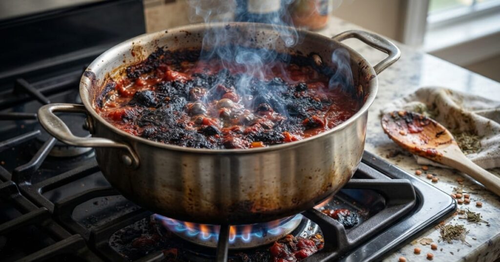 Burnt soup on the stove after the brain loses its sense of time