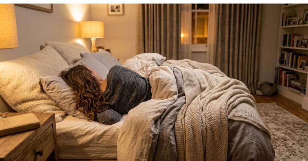 Girl sleeping soundly in a warm cozy bedroom