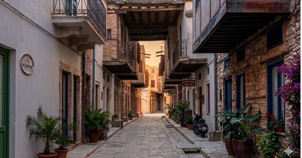 Shaded street offering protection from direct sunlight during extreme heat