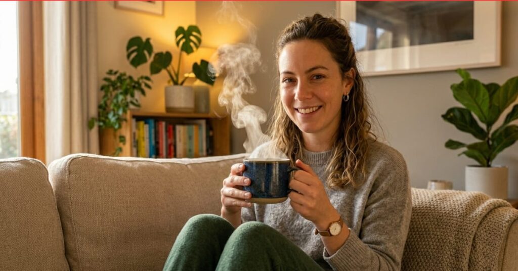 A woman enjoys holding a hot mug after losing her sense of pain