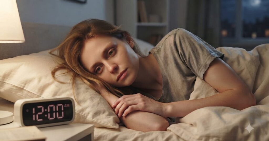 A girl trying to sleep while dehydrated after stopping drinking water