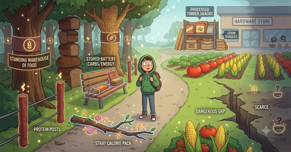 Boy viewing forest as food source