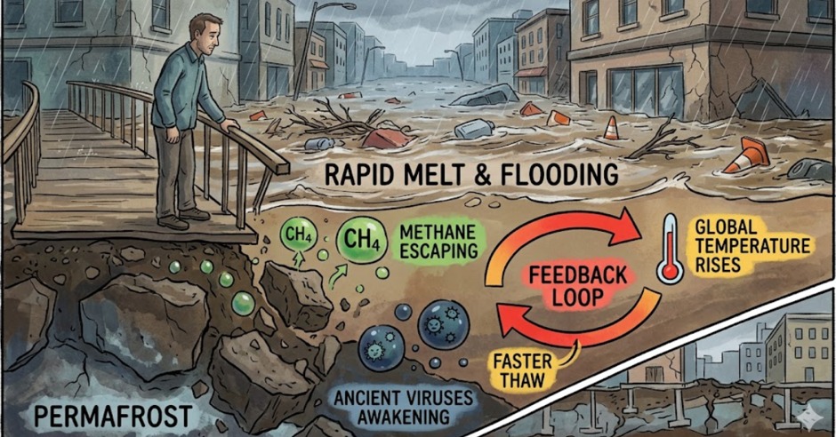 Diagram showing permafrost thaw and methane feedback