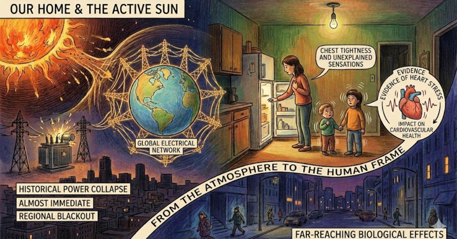 Diagram showing solar radiation affecting human health