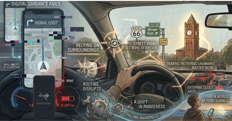 Driver relies on surroundings when guidance fails