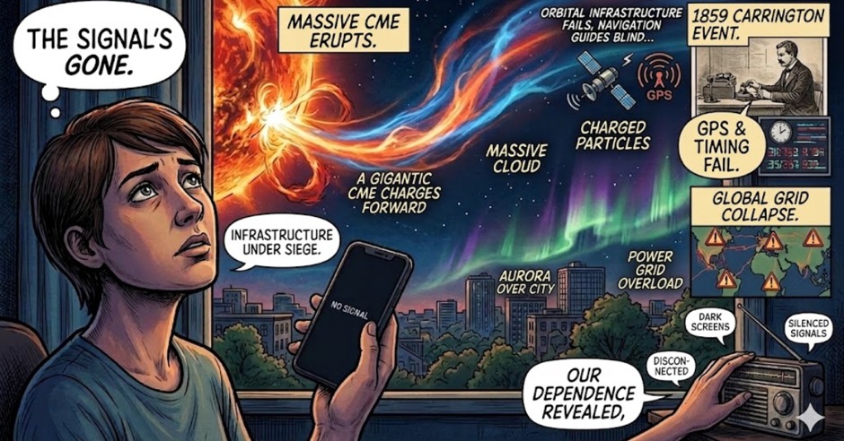 Infographic explaining global solar storm grid breakdown