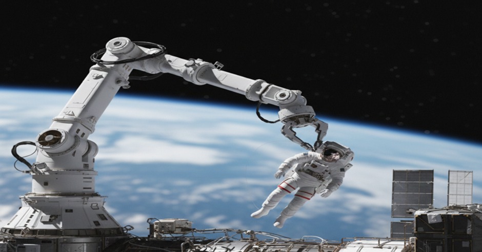 Robotic arm catches floating space traveller