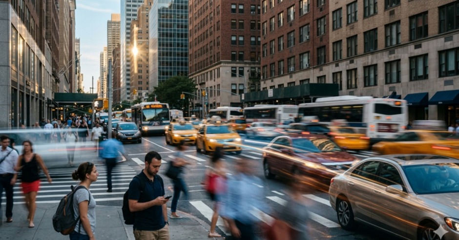 View of a street from a car moving at the speed of light