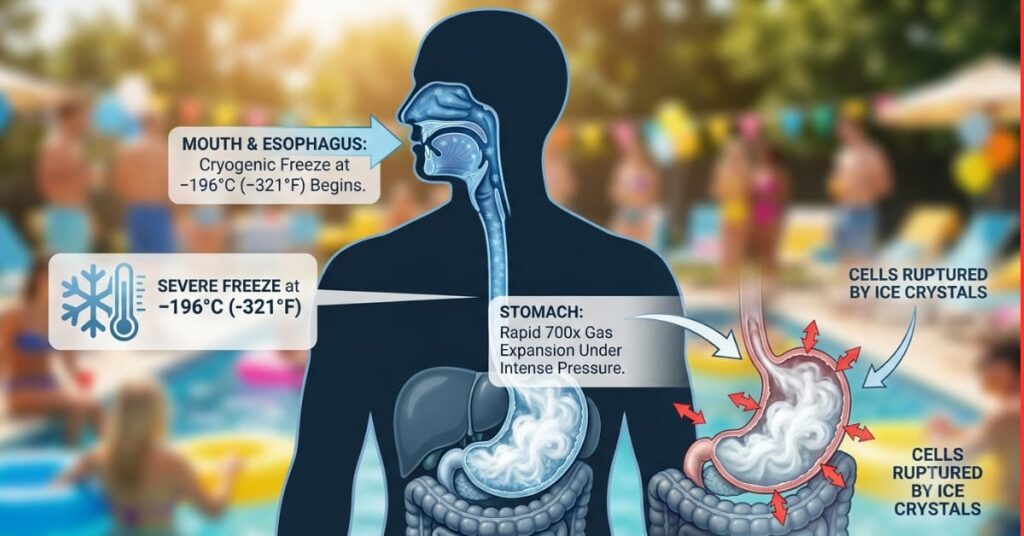 Medical diagram explaining what happens if you drink liquid nitrogen