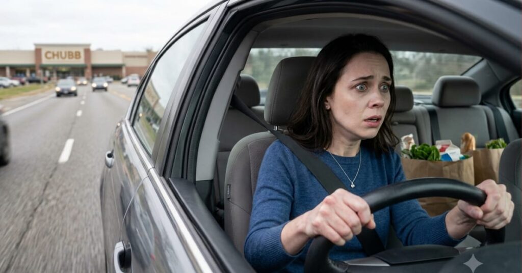 Woman having panic attack during driving