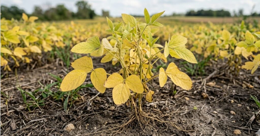 Plant leaves turning yellow as bacterial nitrogen fixation stops