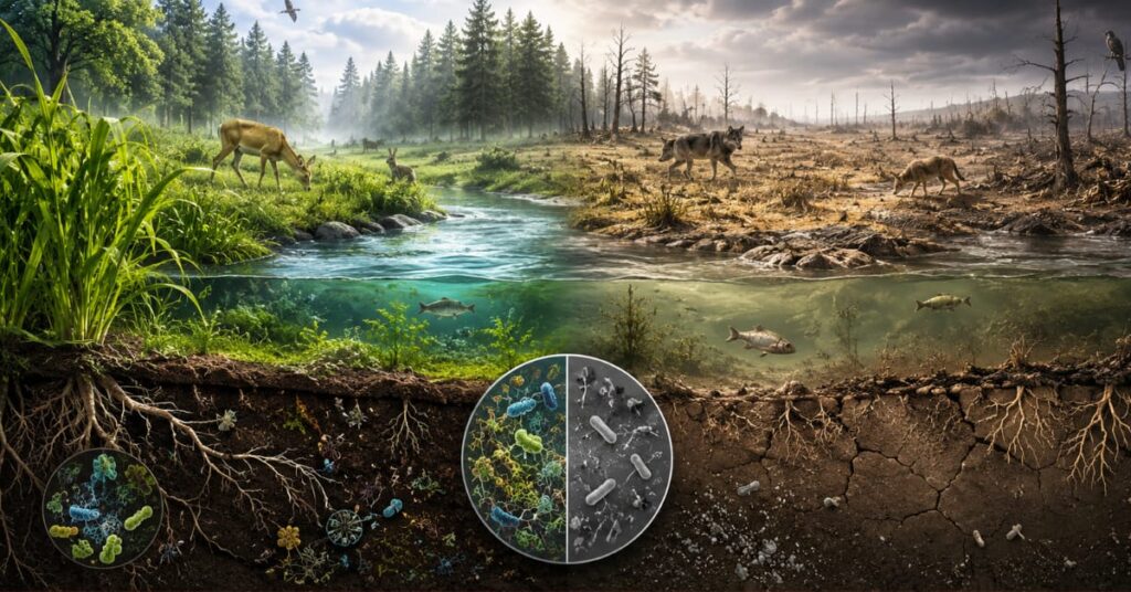 Bacteria disappearance disrupts the entire ecosystem and natural nutrient cycles