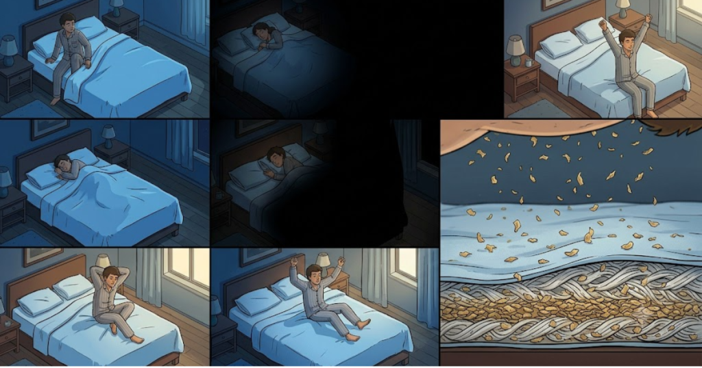 Bedtime routine revealing microscopic skin shedding