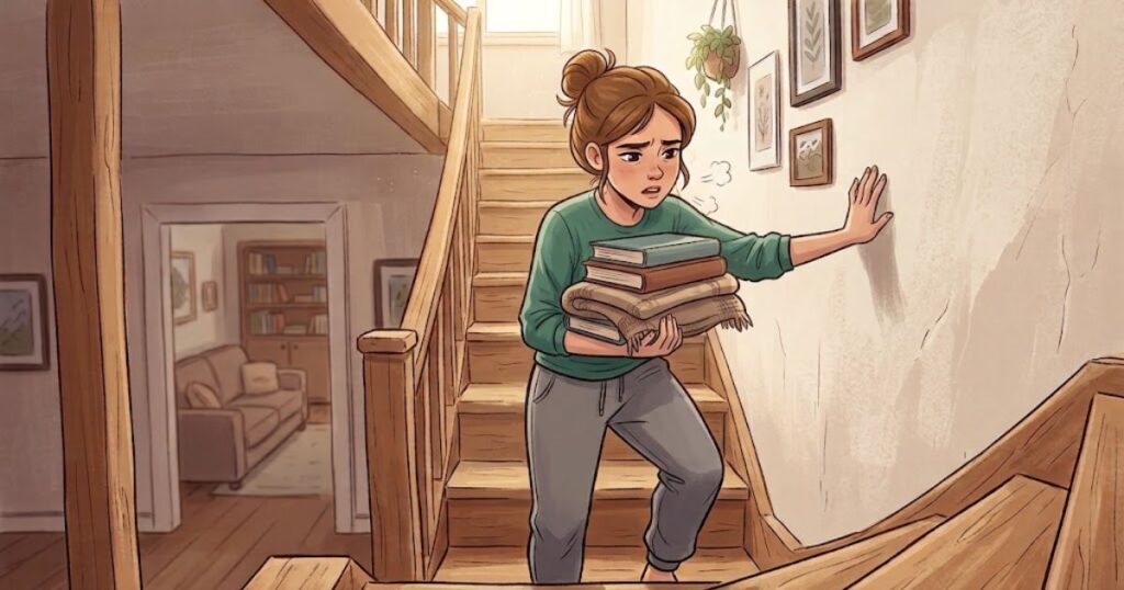 Climbing the staircase while struggling with breathing