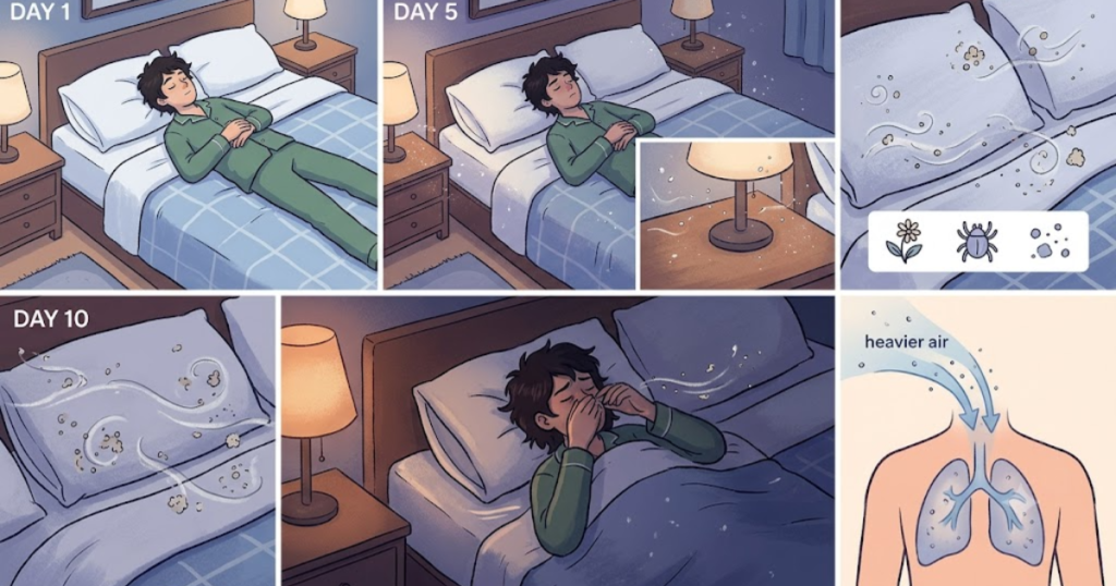 Dust and allergens gather on the sheets with passing days